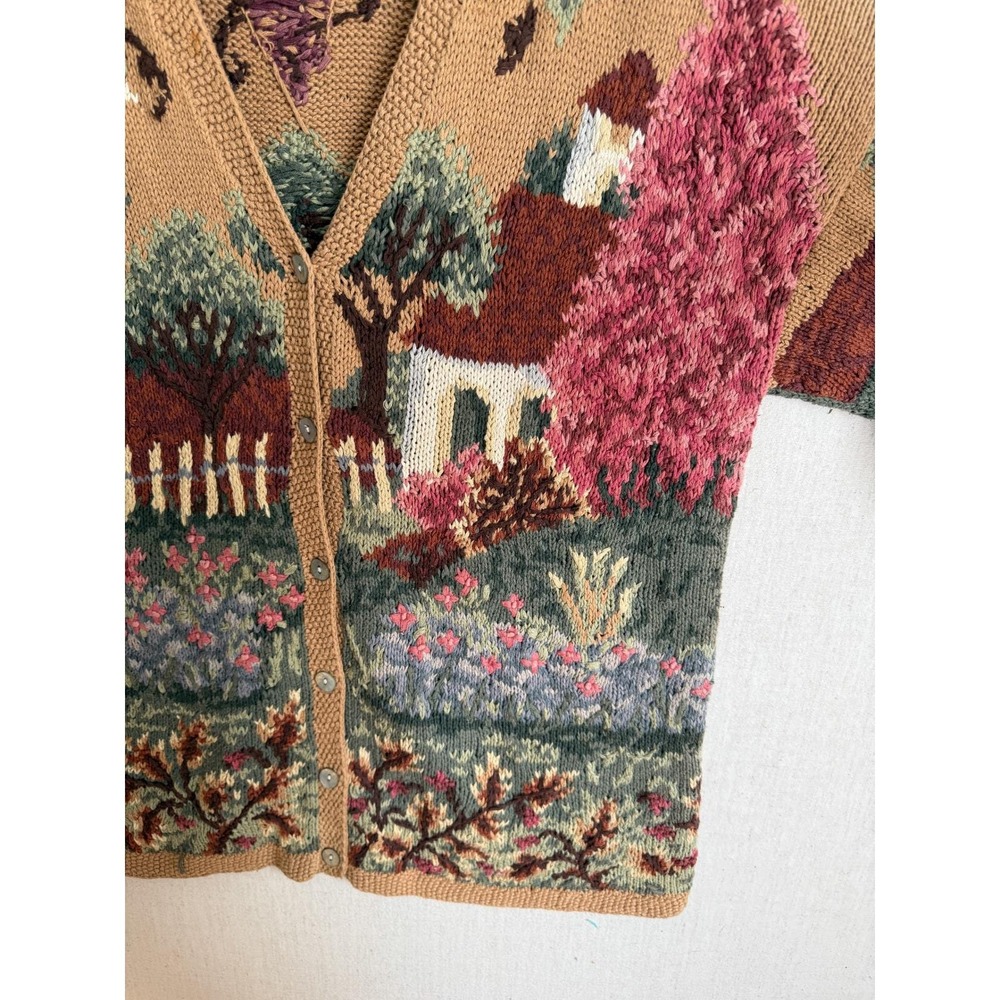 Northern Isles Cottagecore Scenic Landscape Cardigan Sweater Womens 2X Tan - Picture 4 of 7